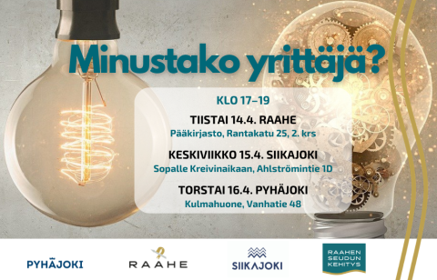 Tilaisuuden nimi, päivämäärät, kuntien logot ja taustalla kaksi sytytettyä lamppua.